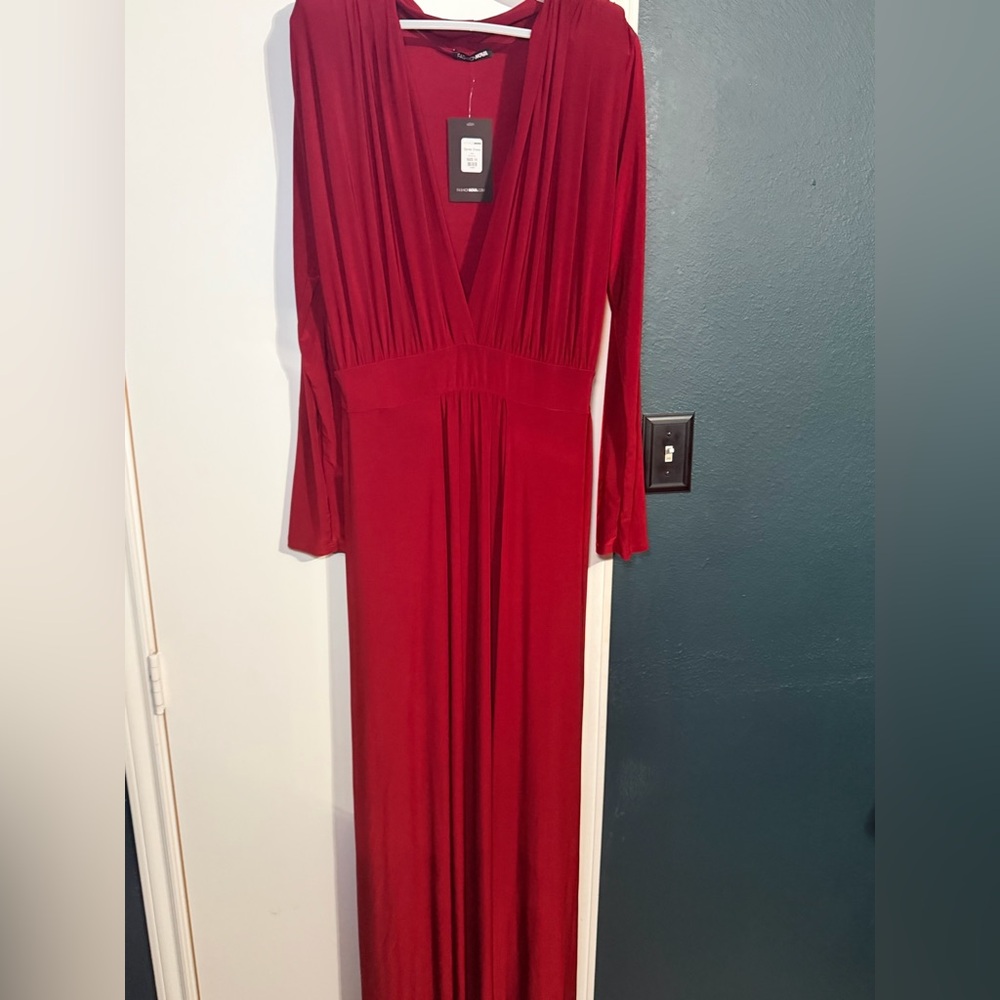 Fashion Nova Deep Red V-Neck Maxi Dress